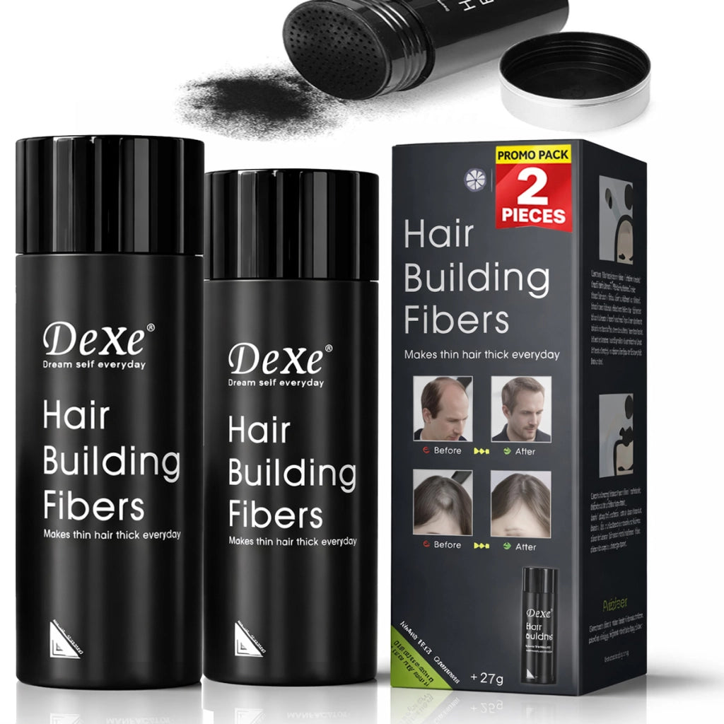 Fibre Capelli x 2 Barattoli Volumizzante Polvere per capelli Correttore Nero 27g