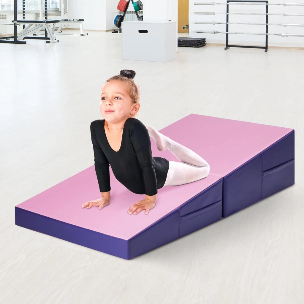 Materassino Ginnastica Inclinato, Tappetino Inclinato a Forma di Cuneo con Maniglia, Tappetino Ginnastica Pieghevole per Allenamenti a Casa Aerobica Fitness Palestra