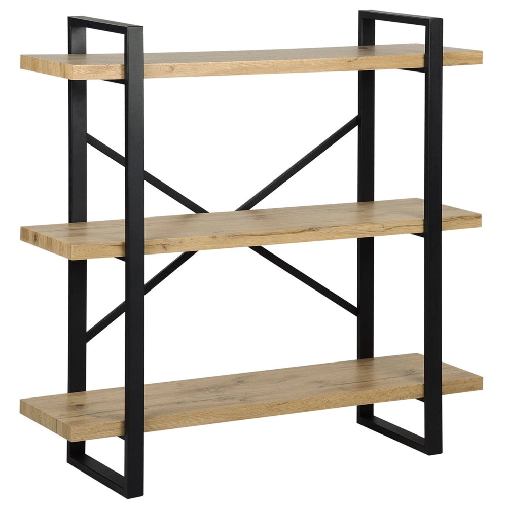 Libreria a 3 livelli in legno chiaro con struttura in metallo Nero Ripiani aperti contenitore Minimalista unità autoportante