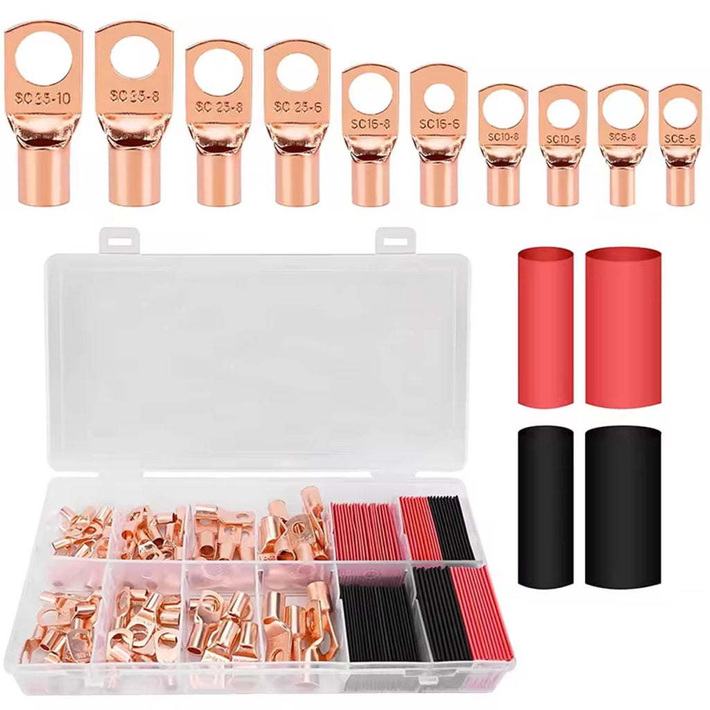CopperRing ProKit 130 – Set Connettori Oculari 6–35 mm² + Tubetti Termorestringenti | Rame Isolato | Auto PV Off-Grid