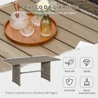 Set Salotto da Giardino in Rattan PE con Divano 3 Posti, 2 Poltrone, 2 Sgabelli e Tavolo, Grigio