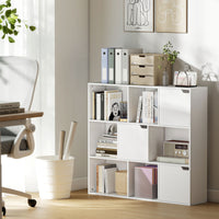Libreria a Cubi con 6 Sezioni Aperte e 3 Chiuse 106x24x95 cm in Legno Bianco