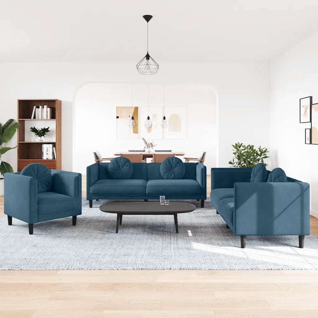 Set di Divani 3 pz con Cuscini Blu in Velluto 3209255