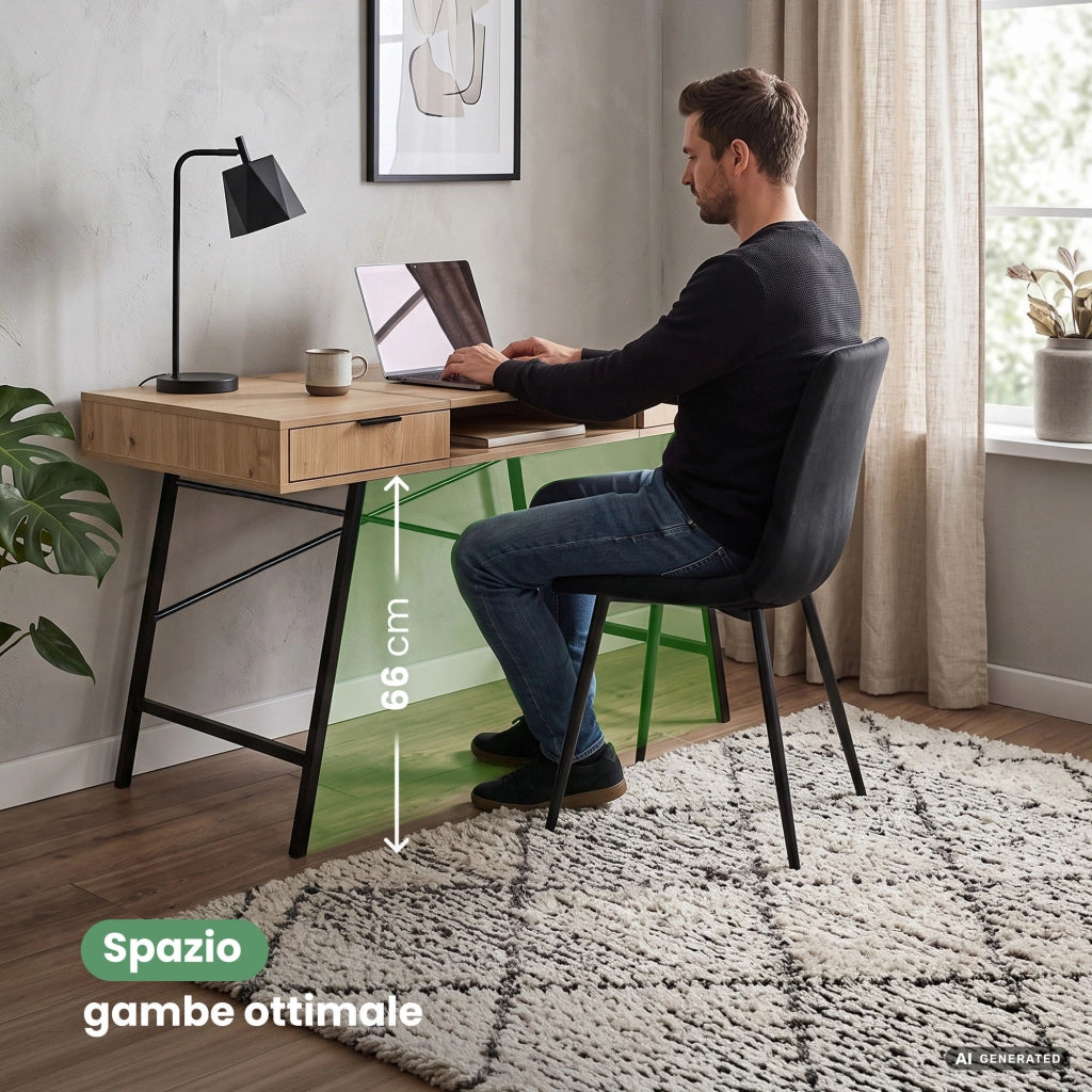 Scrivania industriale per computer Rovere Artisan ARDEN 120 cm 2 cassetti 1 ripiano gambe nere