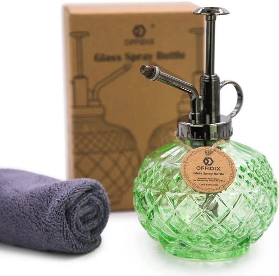 Spruzzatore per piante in vetro 300ml con bottiglia Vintage pompa a plastica per giardinaggio di fiori per piante in vaso Pulizia giardino (verde)