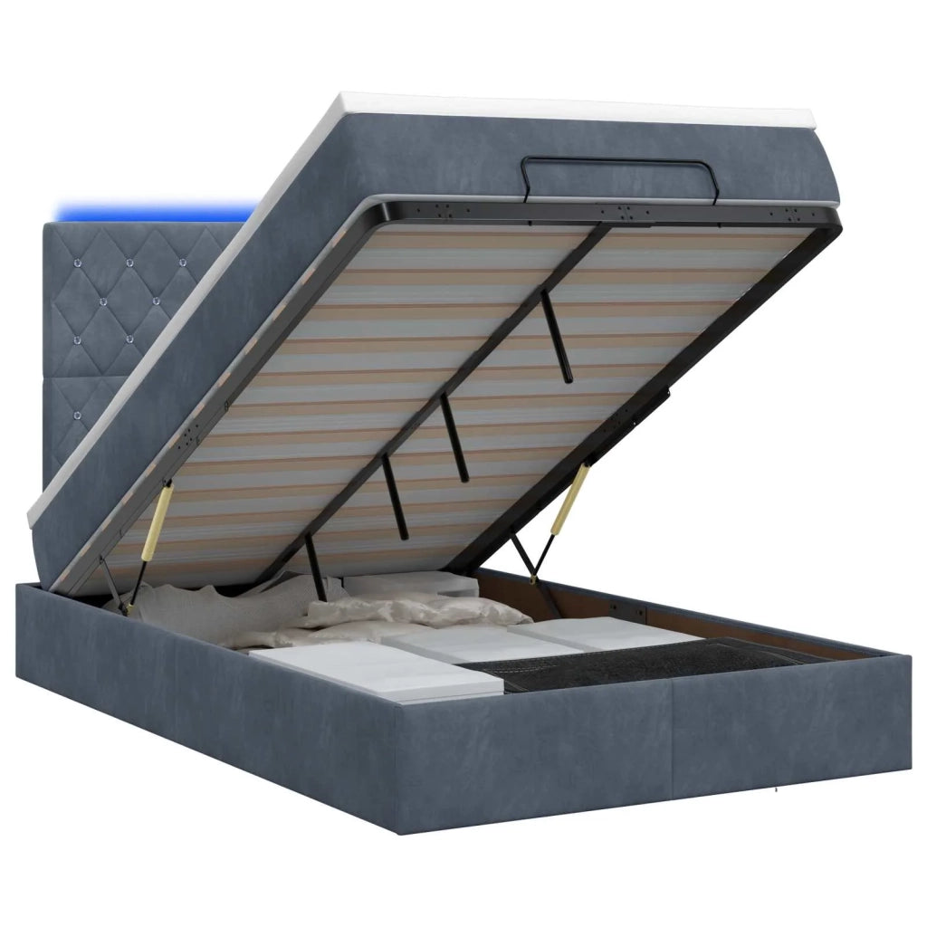 Letto Ottomano con Materasso e LED Grigio Scuro 120 x 200 cm 3458224