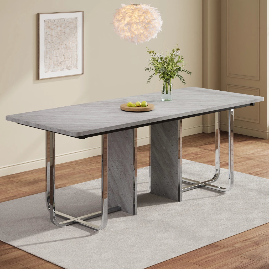 Tavolo da pranzo per 6 persone con piano in MDF e gambe in metallo, stile moderno, per sala da pranzo, grigio, 180 × 80 cm