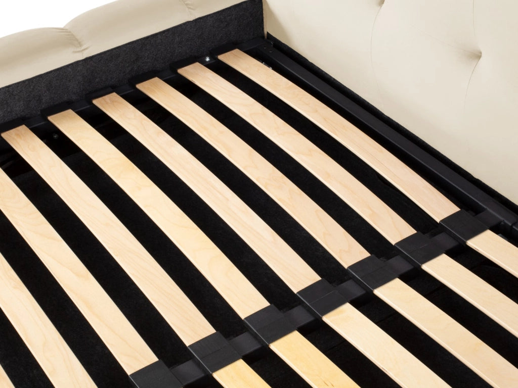 Cosmopolitan Design - Letto a cassettone con testiera doppia "Bali" 140x200cm in velluto beige chiaro 