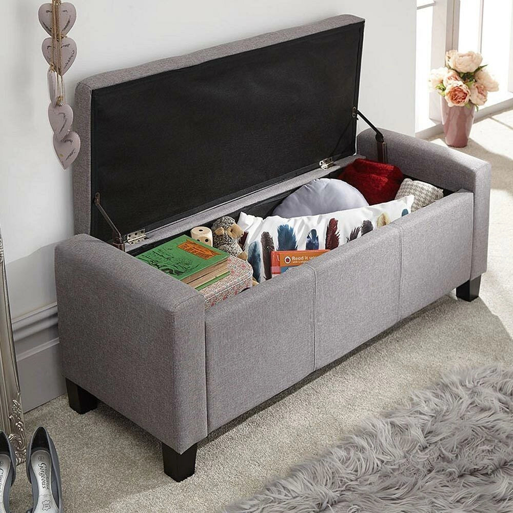Cassapanca Pouf Contenitore Panca Fondoletto 110x40x40 cm in Tessuto Grigio Chiaro