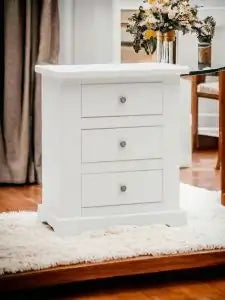 Comodino toscano 3 cassetti in legno Shabby chic bianco