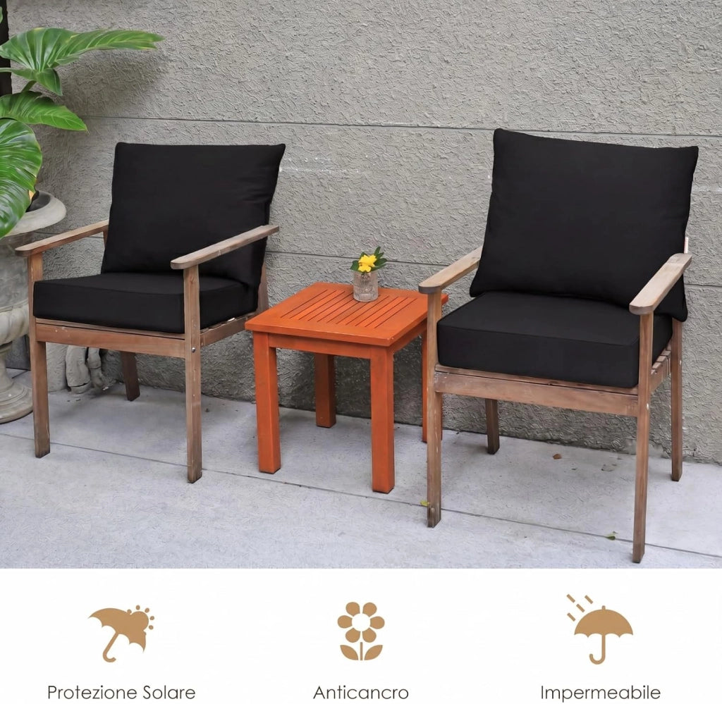 Cuscino per Divano da Giardino, Cuscino per Sedia Rattan per Esterno, Set di 2 Cuscino per Mobili da Giardino (Nero)