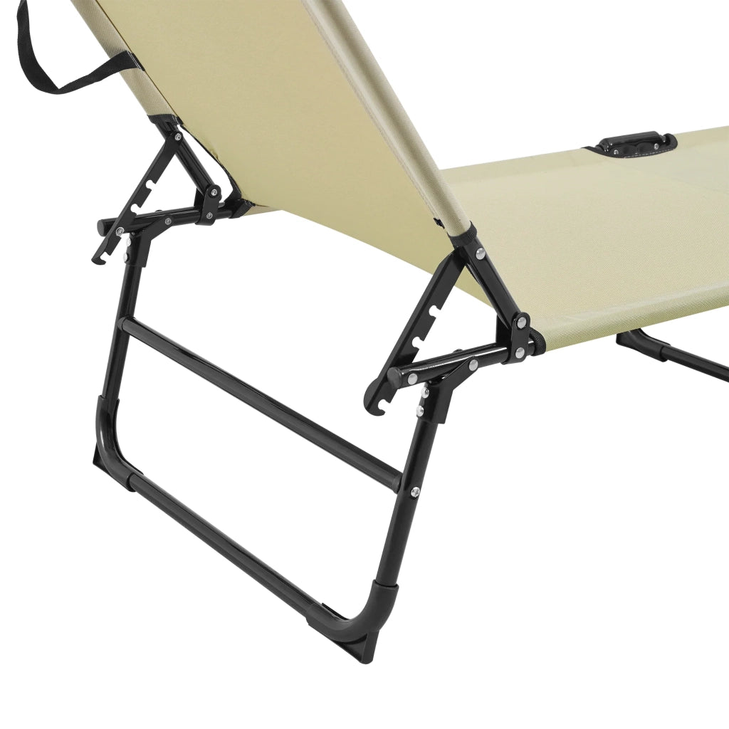 Set di 2 lettini prendisole pieghevoli con parasole acciaio 190 cm crema 03_0004511