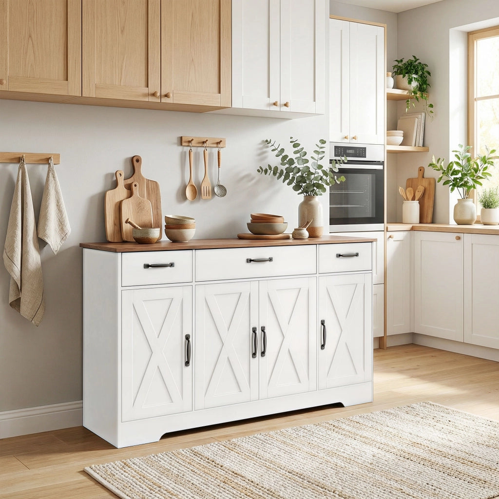 Credenza con 4 ante e 3 cassetti ¨C zephmum ¨C bianco, legno, 60x40x