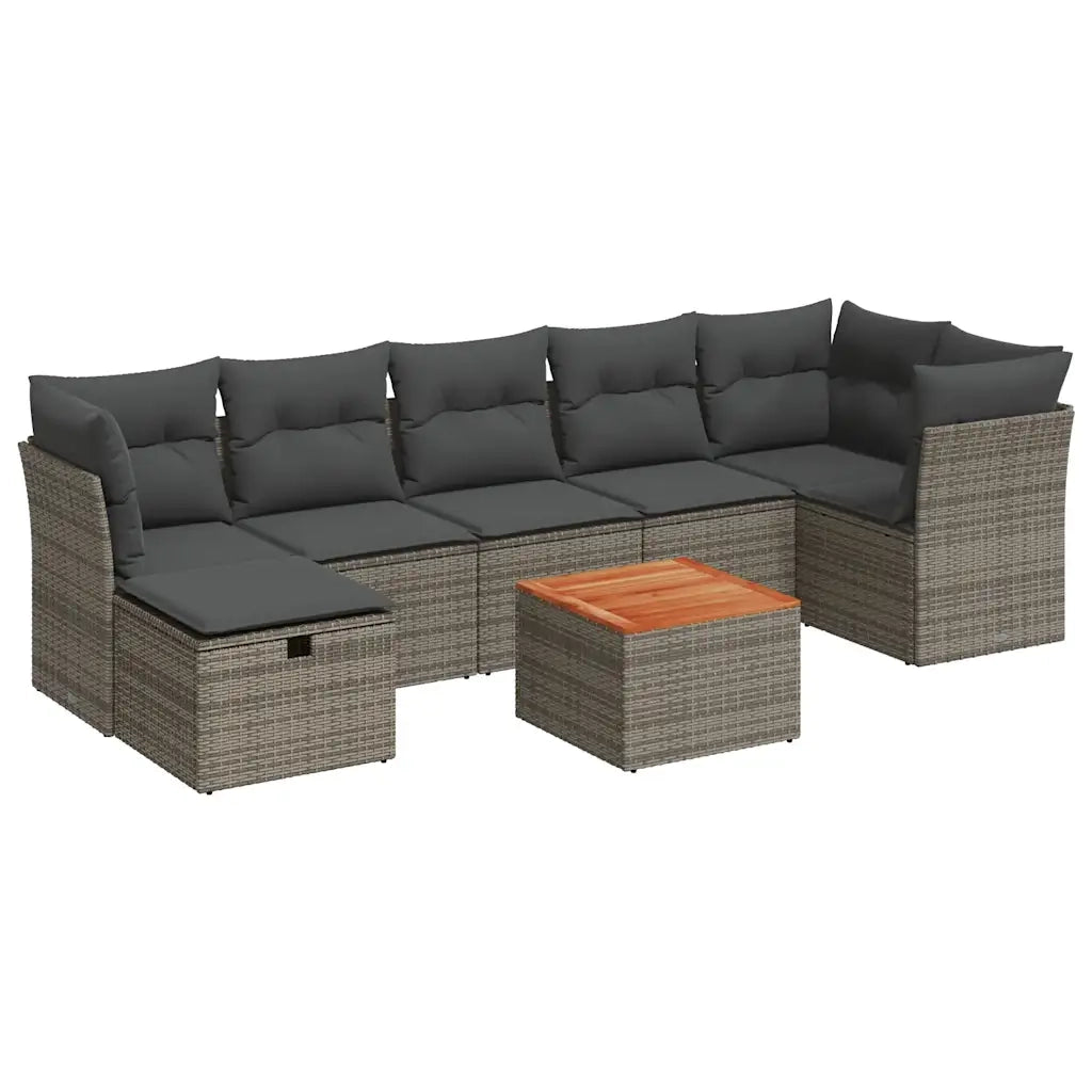 Set Divano da Giardino 8 pz con Cuscini Grigio in Polyrattan
