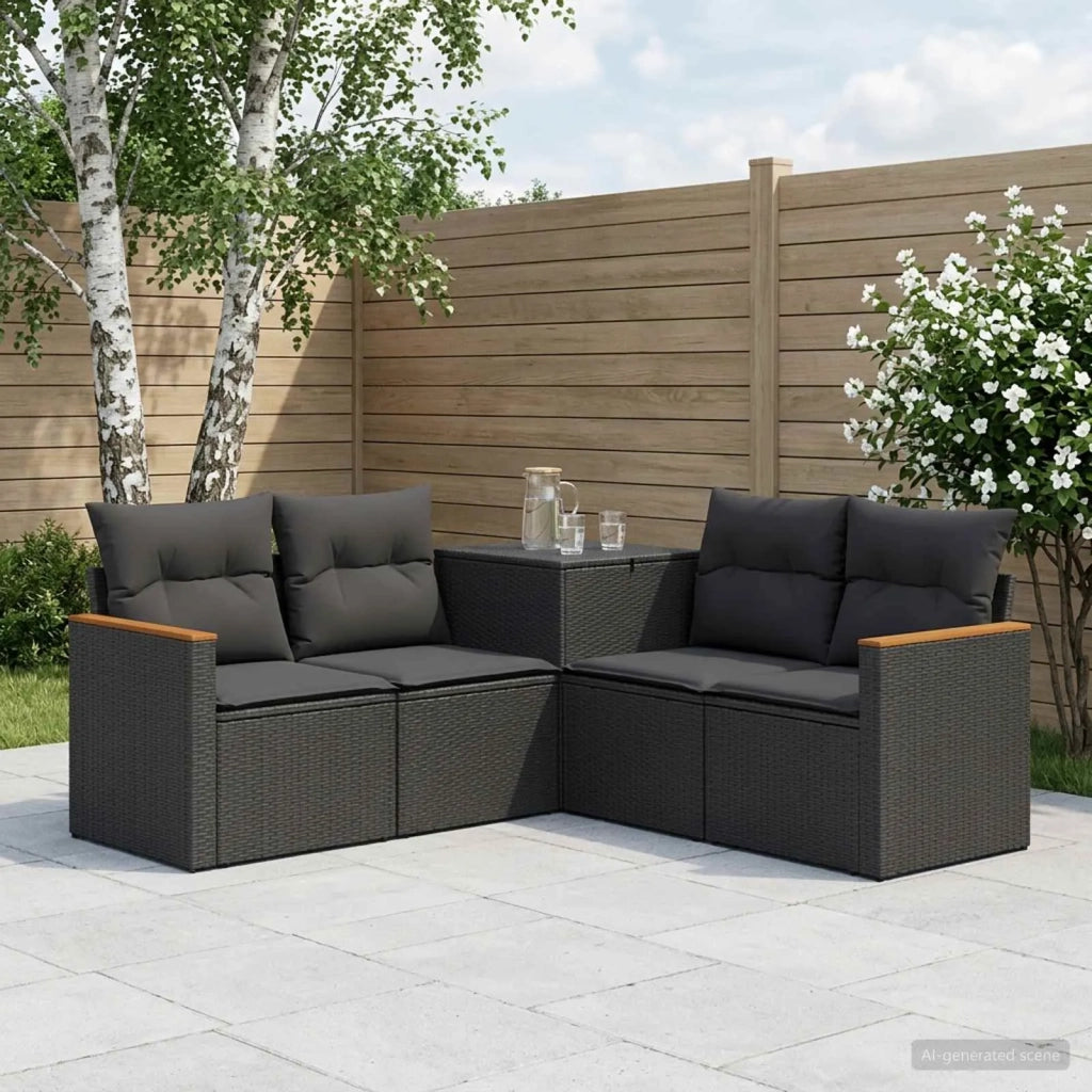 Set di divani 5 pz Nero Rattan sintetico e Acciaio 3447928