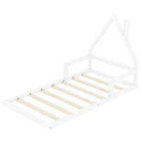Letto Montessori a Forma di Casetta con Doghe in Legno, Letto per Cameretta per Bambini 4+ Anni, Senza Materasso, 90x200 cm, Bianco