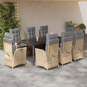Set da Pranzo da Giardino 9 pz con Cuscini Beige in Polyrattan 3213272