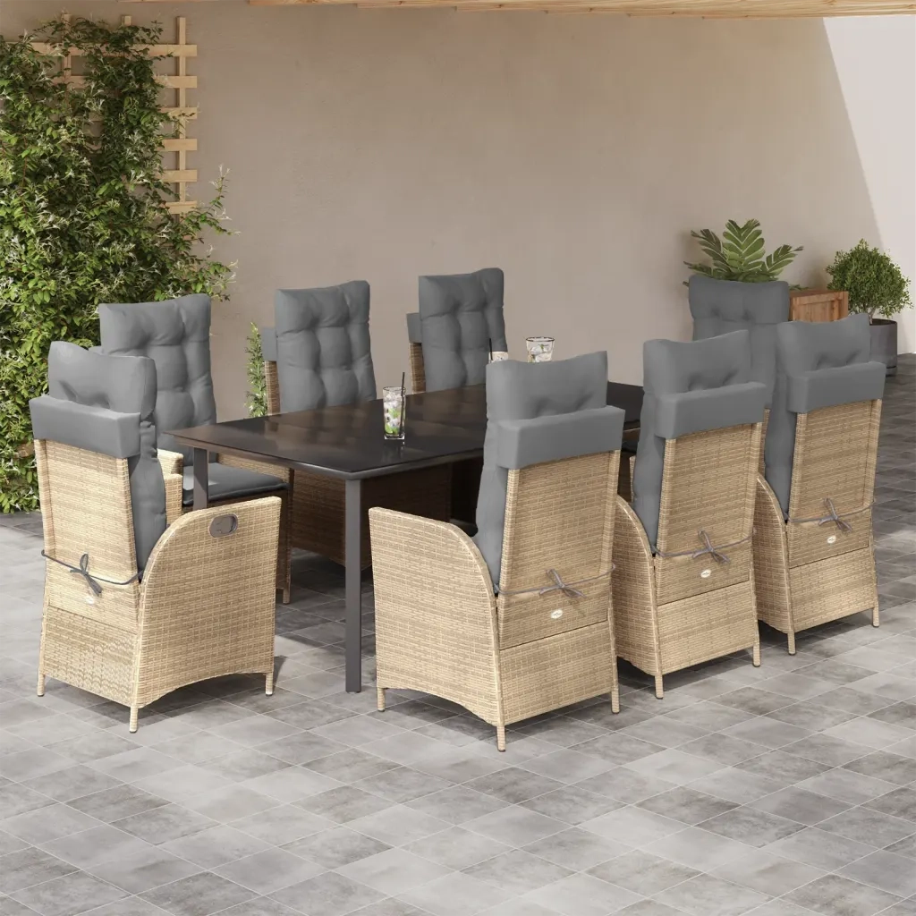 Set da Pranzo da Giardino 9 pz con Cuscini Beige in Polyrattan 3213272