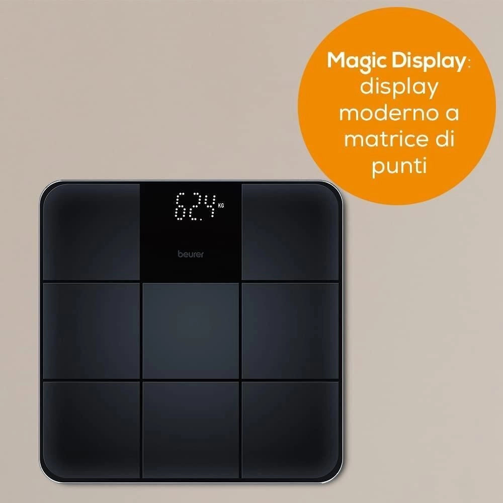 Beurer GS 235 Bilancia in Vetro con Superficie Antiscivolo e Magic Display, nero