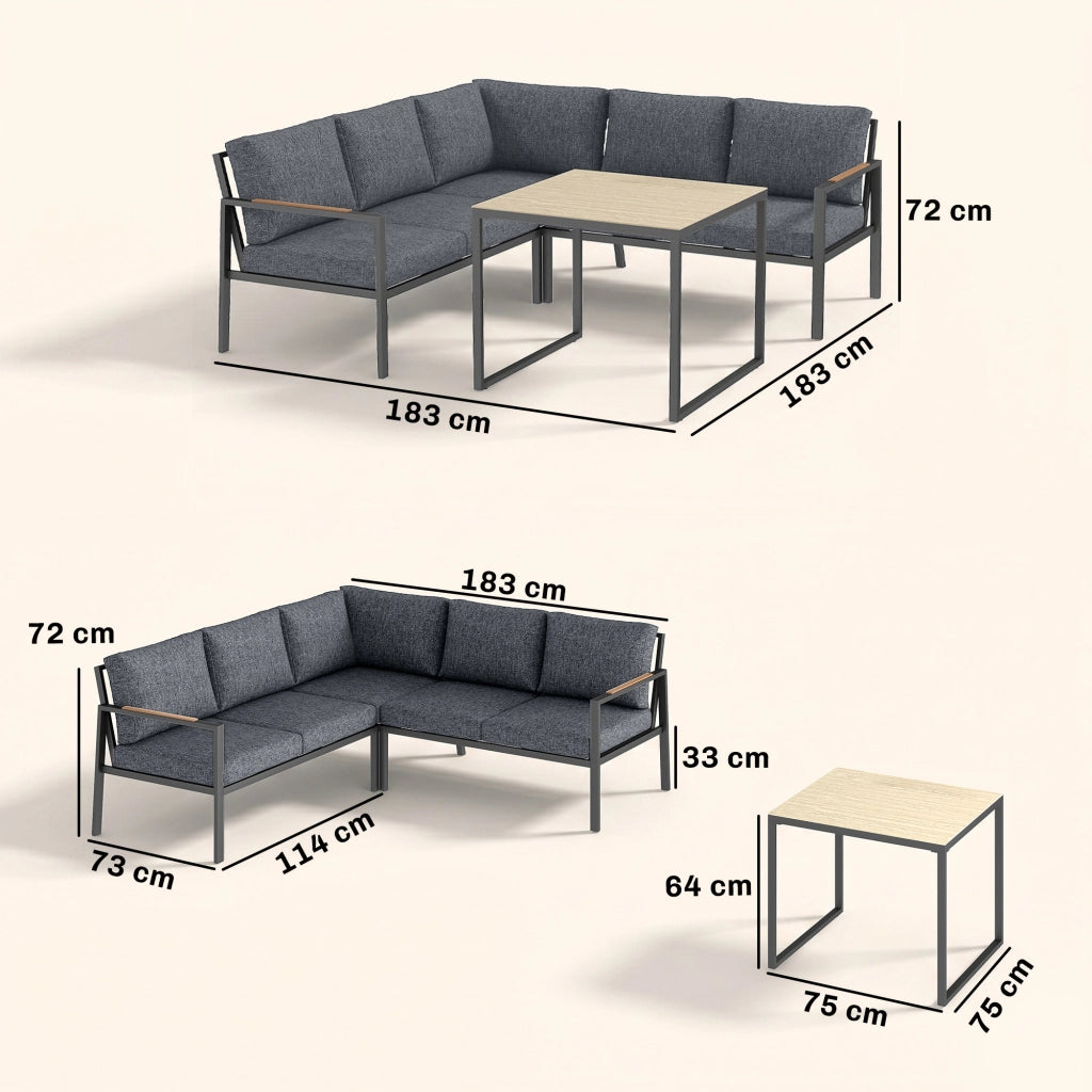 Set Salotto Giardino 5 Posti ¨C Xylo ¨C 2 Divani Cuscini Tavolino Polyrattan 183x183cm Grigio Scuro