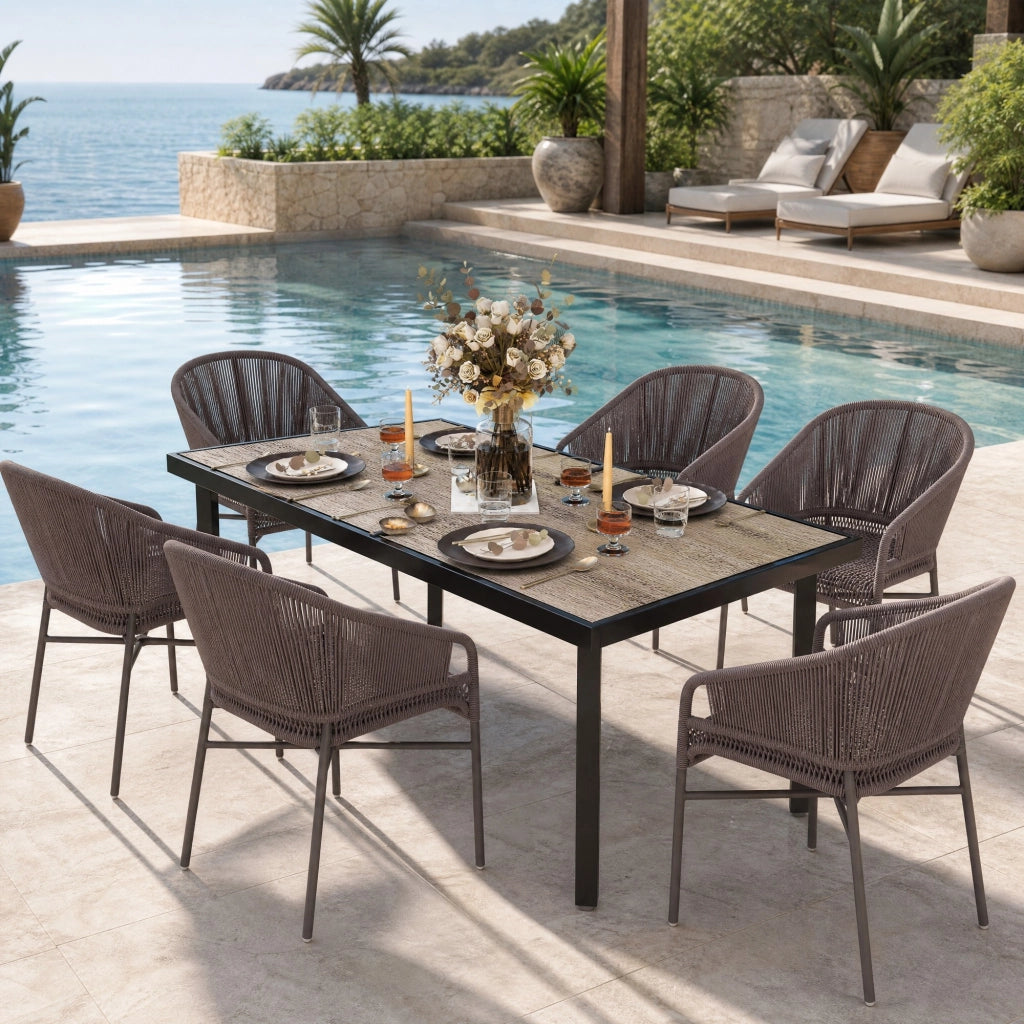 TAVOLO DA GIARDINO 145 x 85 cm Grigio in Acciaio e Plastica per 6 Persone