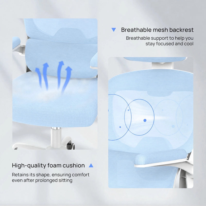Sedia da ufficio ergonomica - Poltrona HAMLODY - con braccioli pieghevoli a 90° - Supporto lombare - Regolabile in altezza Blu