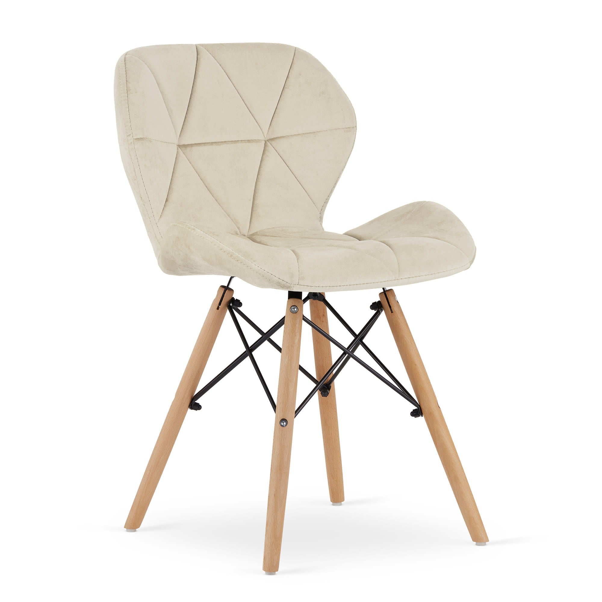 Valora WAKO Sedia in velluto beige dal design moderno con gambe in legno di faggio x3