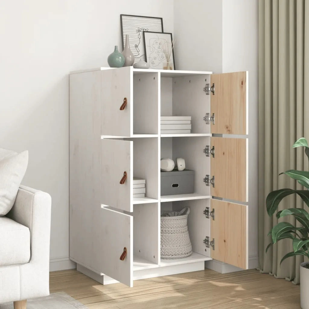 Credenza Bianca 67x40x108,5 cm in Legno Massello di Pino 820173