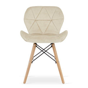 Valora WAKO Sedia in velluto beige dal design moderno con gambe in legno di faggio x3