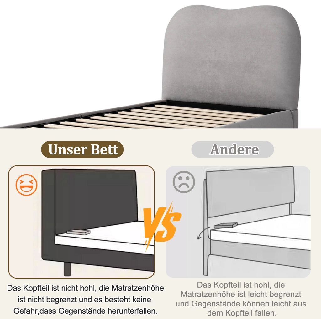 Letto imbottito per bambino con contenitore idraulico; tessuto effetto lino grigio