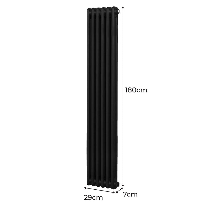 Termosifone Radiatore a 2 colonne per riscaldamento centralizzato verticale Nero 180x29cm