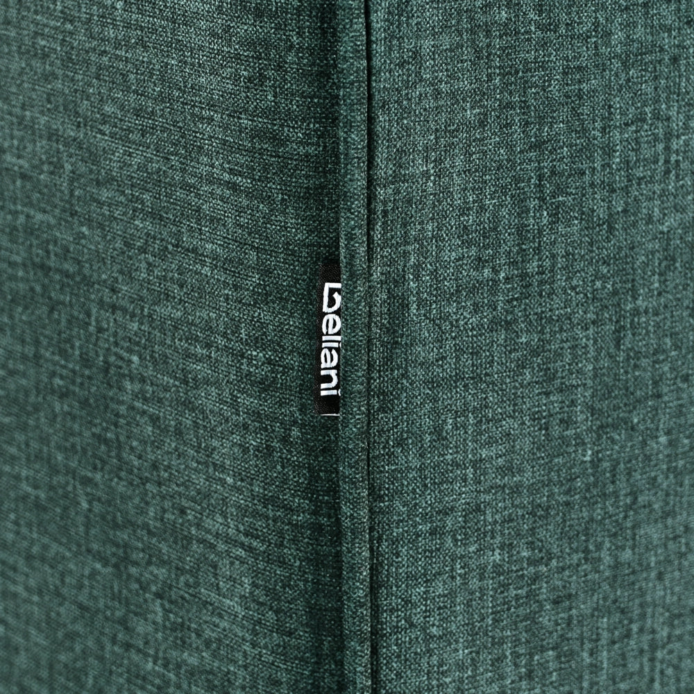 Poltrona in velluto verde scuro con cuscini e gambe in metallo stile moderno minimalista
