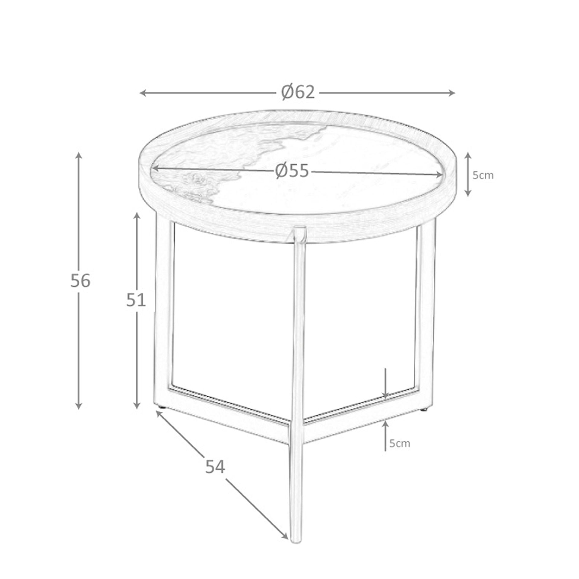 Tavolino rotondo in marmo porcellanato, noce e acciaio metallizzato scuro