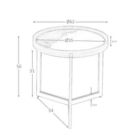 Tavolino rotondo in marmo porcellanato, noce e acciaio metallizzato scuro