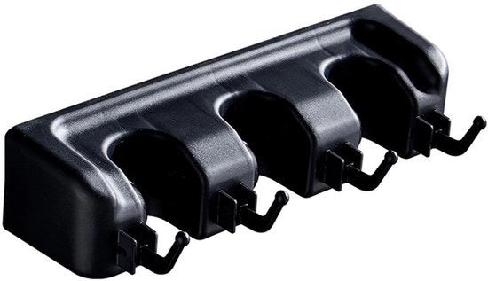 Supporto per scopa da parete in acciaio inossidabile, autoadesivo, ripostiglio robusto per lavanderia e garage (3 pannelli, 4 ganci)
