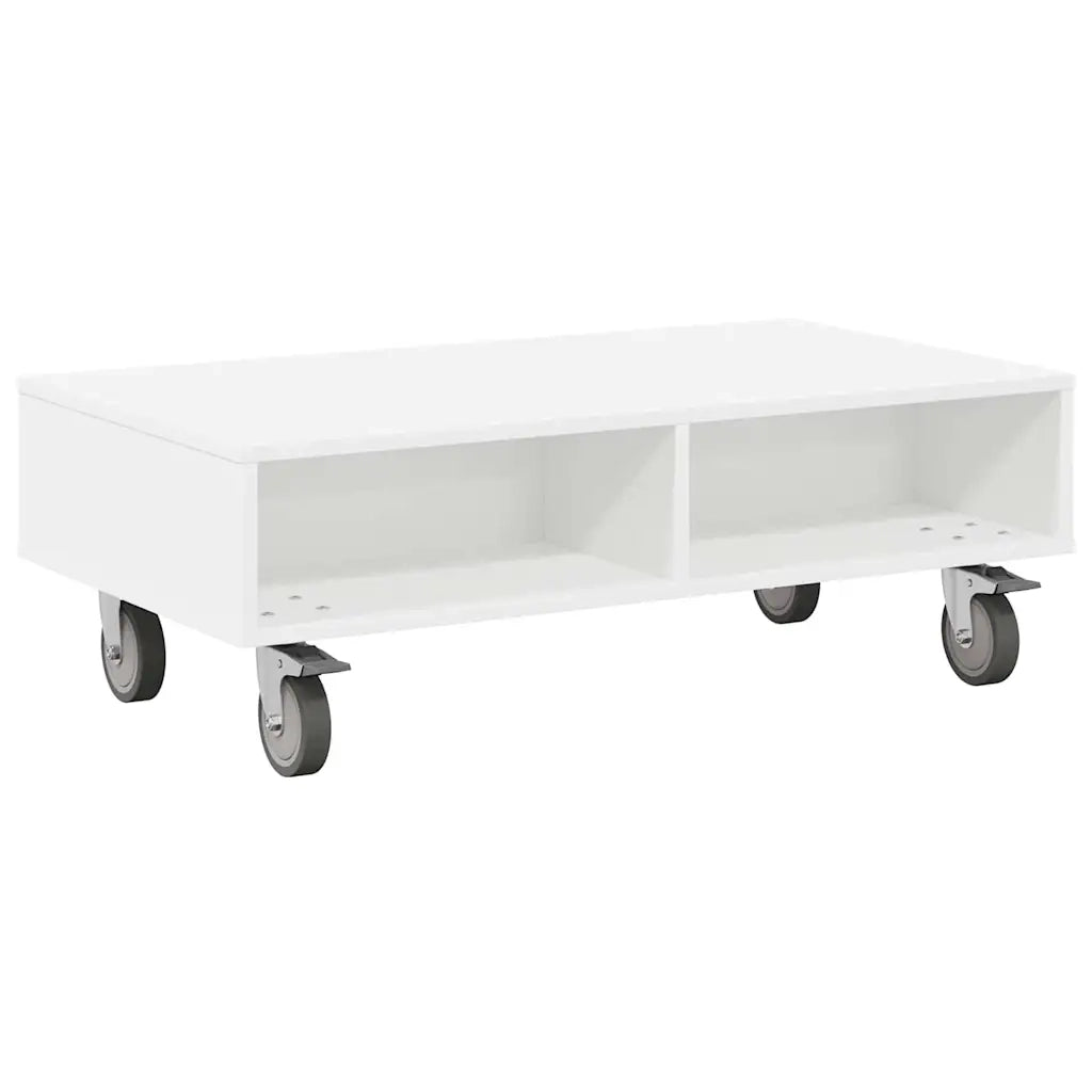 Tavolino con Ruote Bianco 90 x 50 x 30 cm Legno multistrato