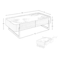 Tavolino rettangolare in marmo porcellanato, noce e acciaio metallizzato scuro