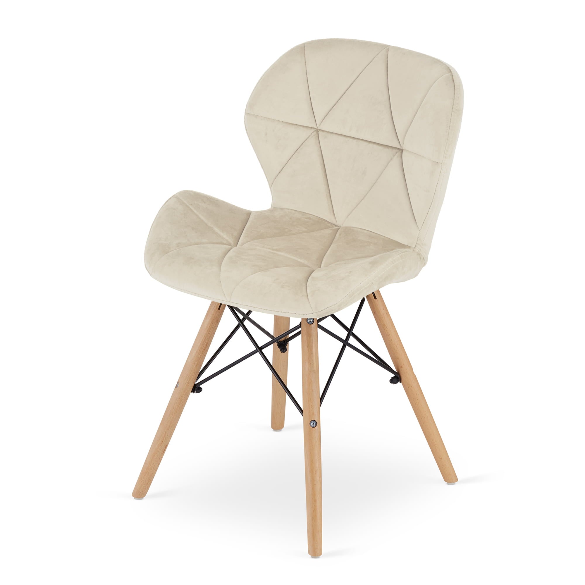 Valora WAKO Sedia in velluto beige dal design moderno con gambe in legno di faggio x3