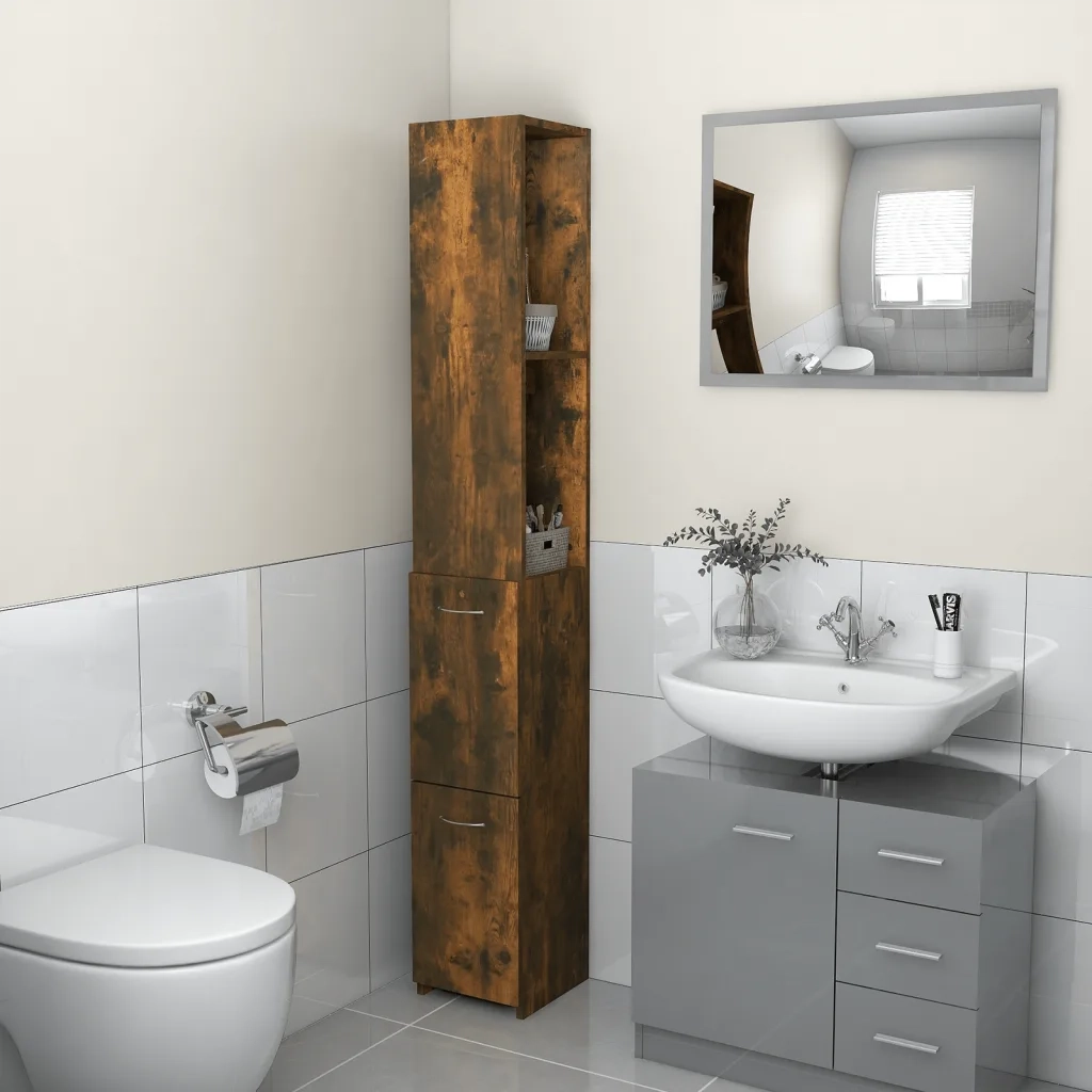 Armadietto Bagno Rovere Fumo 25x25x170 cm Legno Ingegnerizzato cod mxl 22796