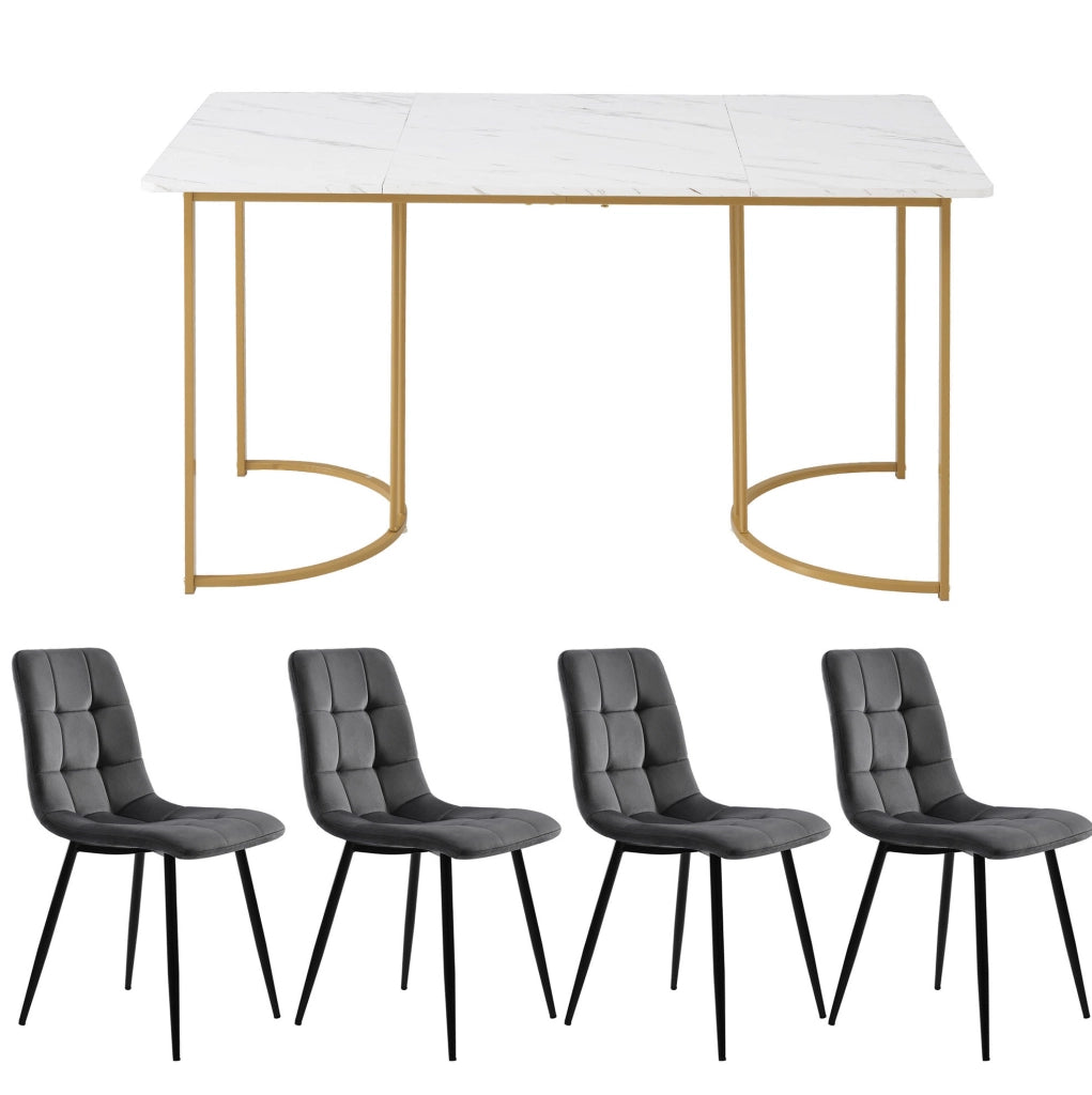 Set tavolo da pranzo 140x80 cm; effetto marmo; MDF bianco