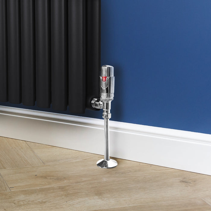 Valvole termostatiche in ottone cromato 6–28°C – angolari con garanzia 10 anni