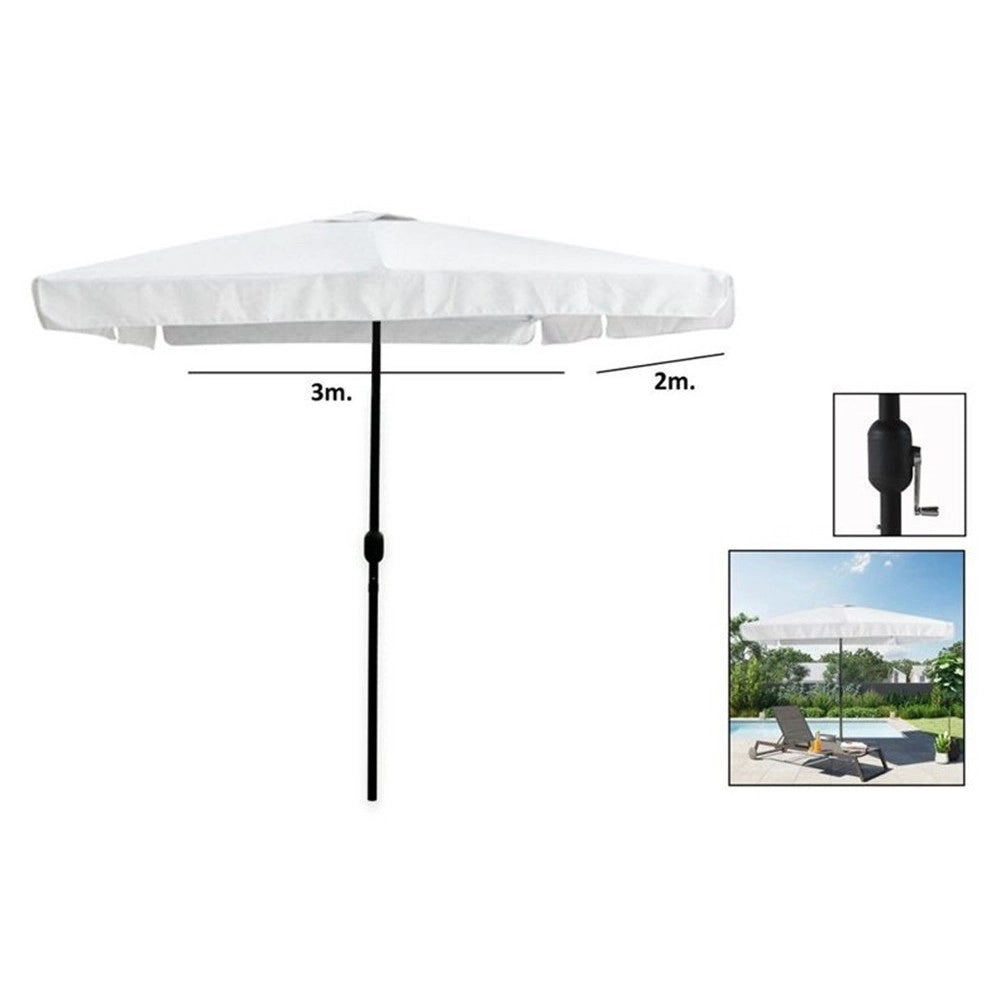 Trade Shop - Ombrellone Da Giardino Esterno Balcone Terrazzo Bianco 3x2 Mt Con Manovella 223223 -