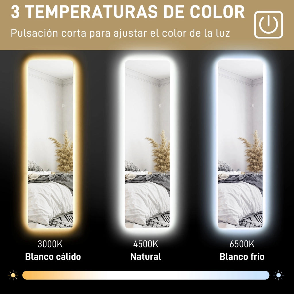 Specchio da Terra con Luce LED ¨C Xylo ¨C 150x40 cm, 3 Colori, Funzione Memoria