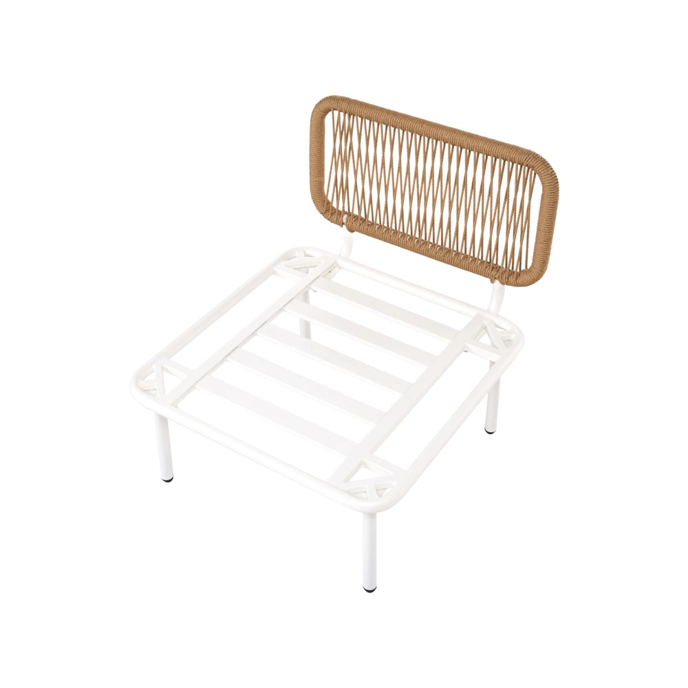 Modulo moderno per divano a 1 posto in metallo, rattan in PE e tessuto beige chiaro per giardino e terrazzo