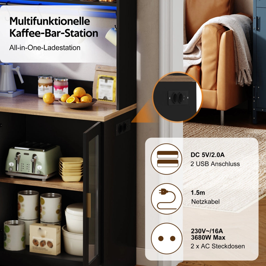ARMADIO CUCINA Alto 110x40x178 cm MDF Nero con LED e vetri temperati