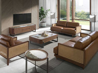 Tavolino rettangolare in marmo porcellanato, noce e acciaio metallizzato scuro