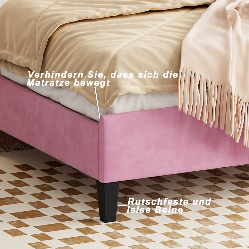 Letto Matrimoniale Imbottito 140 x 200 cm; Testiera Floreale; Struttura Imbottita; senza Materasso; Rosa