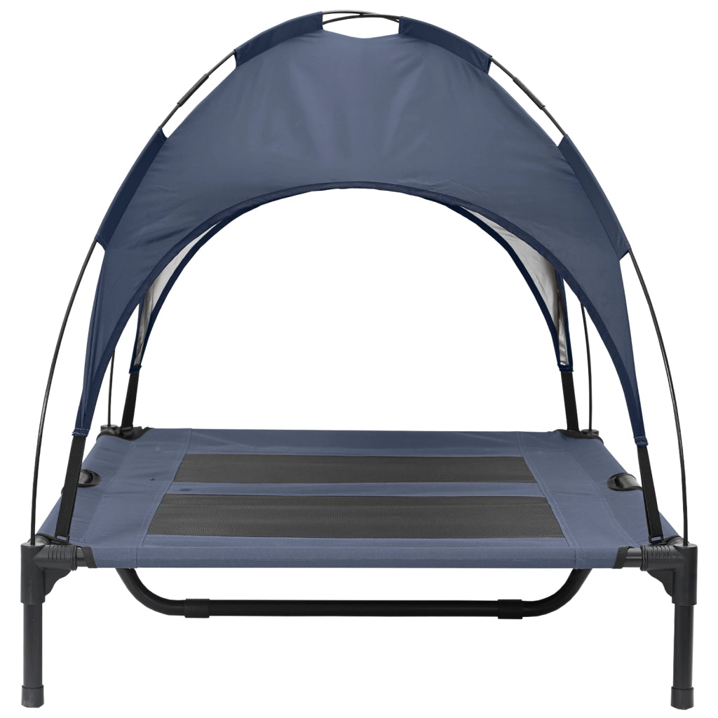 Letto Rialzato per Cani con Tetto Rimovibile Blu Navy L Acciaio