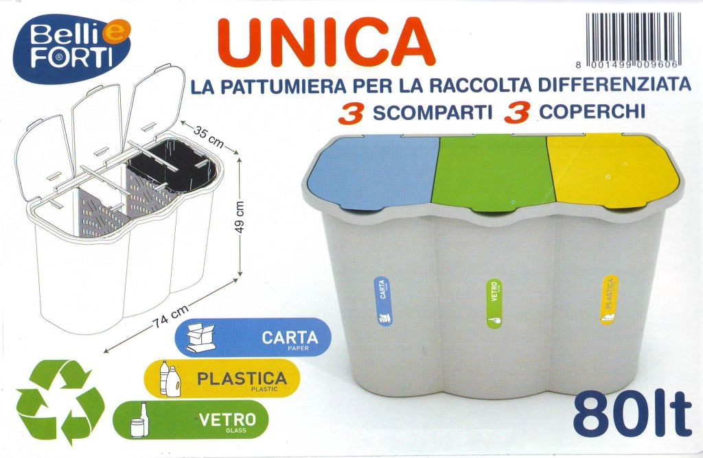 Pattumiera Raccolta Differenziata Unica 3 Posti Belli&Forti