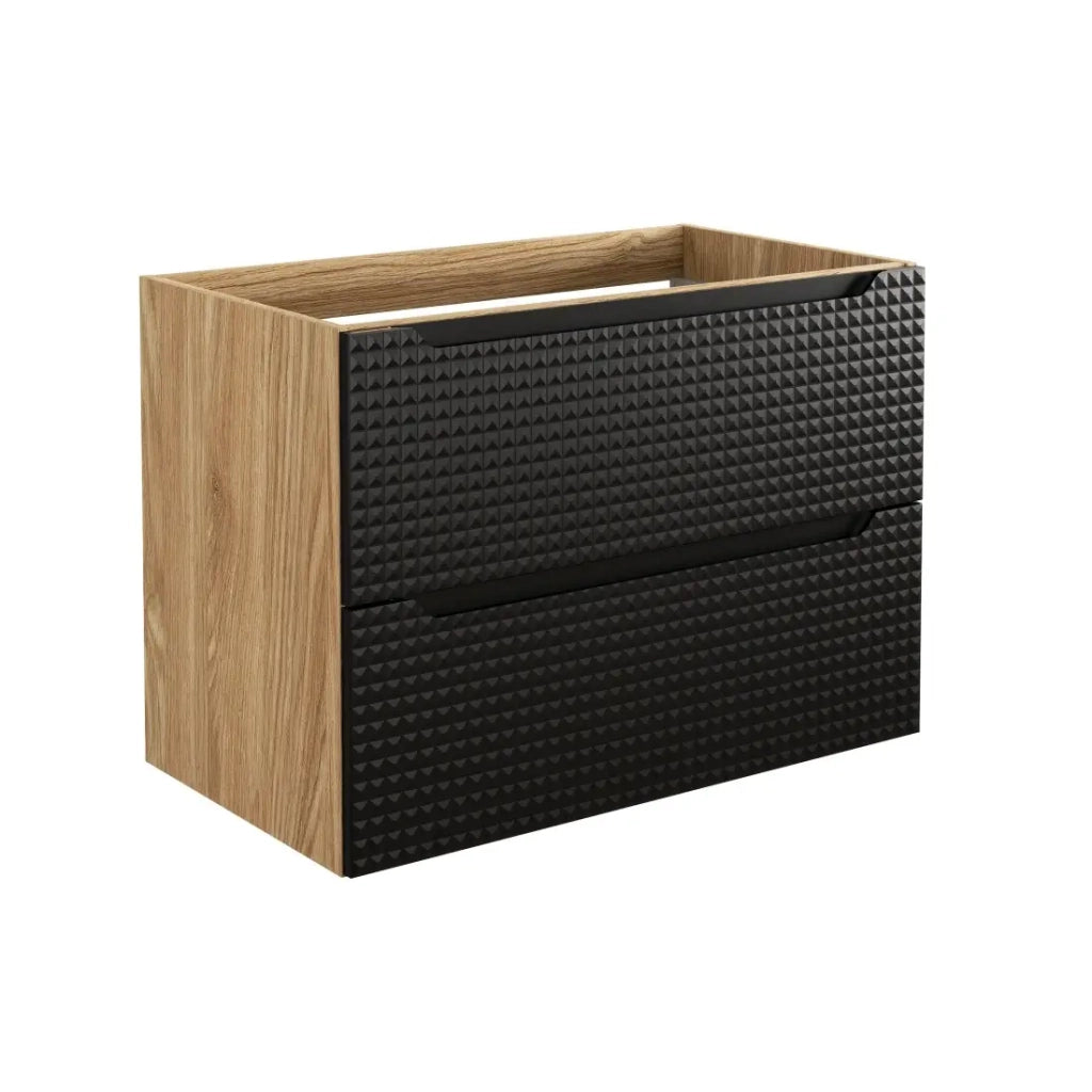 Mobile sottolavabo VELNIA – 2 cassetti – 80 cm – Colori rovere chiaro e nero – Da appendere